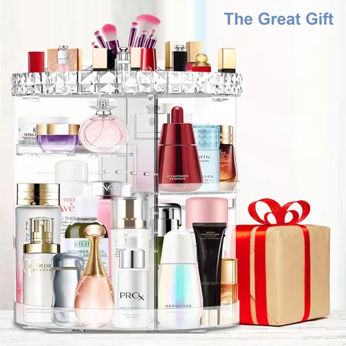 Miniatura 5 de Organizador de maquillaje giratorio de 360°, organizador de maquillaje ajustable DIY, carrusel giratorio con gran capacidad, organizador