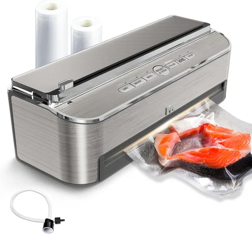 Mesliese Máquina selladora al vacío, sellador automático de alimentos de 85 kPa 120 W, potente sistema de sellado, cortador integrado | Plateado