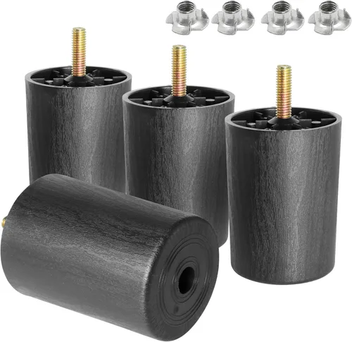 Miniatura 24 de Pernos de rosca métrica M8-1.25, patas de plástico para muebles de 2.4 pulgadas, patas de sofá redondas negras cónicas con tuercas en T, repuesto