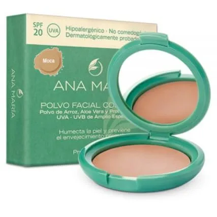 Ana Maria Maquillaje Cosmeticos | Polvo Facial Compacto Arroz Aloe Vera FPS 20 UVA | Polvo prensado de maquillaje SPF 20 0.5oz-14gr (Moca | Mocha