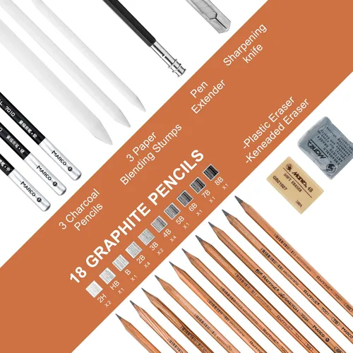 Miniatura 2 de YunQiDeer Lápices de dibujo, suministros de arte, kit de lápices de boceto para niños y adultos, juego de lápices de arte de grafito de carbón