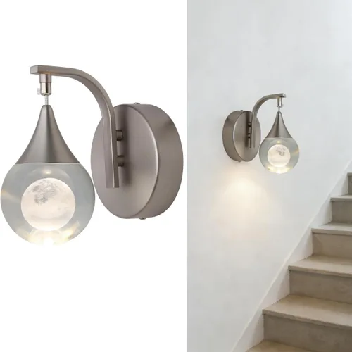 Miniatura 9 de Aplique de pared de luna para interiores, lámpara de pared de cristal, moderna, regulable, luz LED de pared para dormitorio, baño, sala de estar