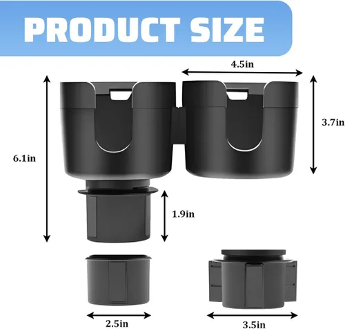 Miniatura 2 de Expansor de portavasos doble para automóvil, adaptador multifuncional 2 en 1 para portavasos de vehículo con base ajustable, organizador extensor