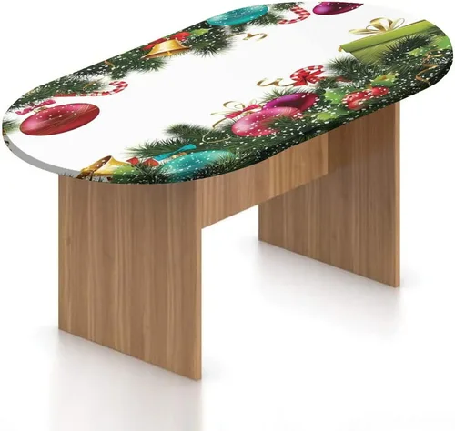 Miniatura 12 de XISUNYA Mantel ovalado ajustable de poliéster elástico para Navidad, mantel ajustable con estampado de árbol de Navidad, se adapta a mesas ovaladas