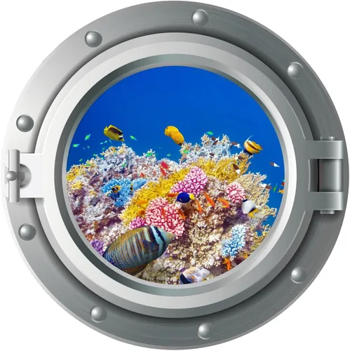 Miniatura 15 de Niwo ART - Calcomanía 3D de delfín A, ojo de buey marino bajo el agua, adhesivo de pared autoadhesivo para despegar y pegar (12 pulgadas)