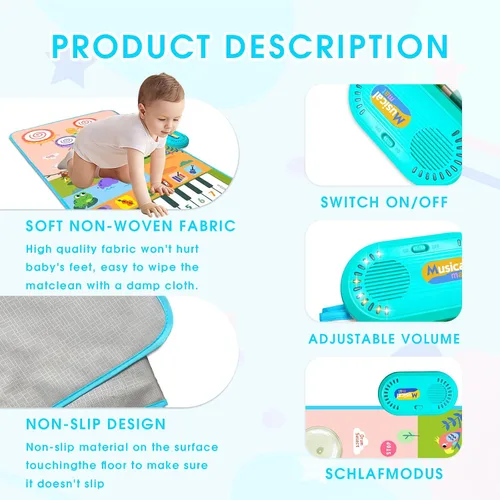 Miniatura 4 de Juguetes 3 en 1 para niños pequeños, tapete musical electrónico con diseño de animales, divertido regalo de Navidad para bebés, niños y niñas de 1