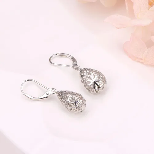 Miniatura 16 de Aretes colgantes de filigrana de plata de ley 925, margarita, loto, flor de rosa, piedra lunar, lágrima para mujer, nudo celta infinito, margarita