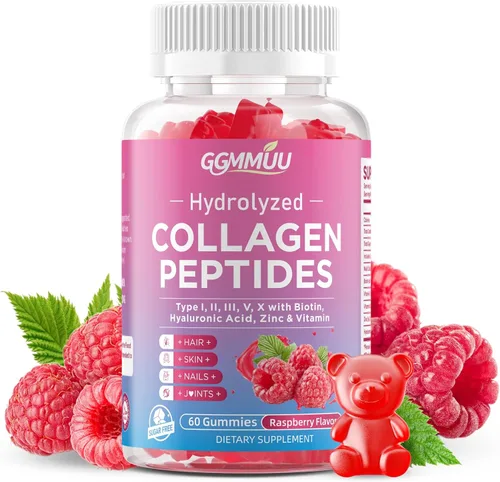 Gomitas de péptido de colágeno para mujeres y hombres, proteína de colágeno tipo I, II, III, V, X con biotina, vitamina C, D, suplemento de colágeno