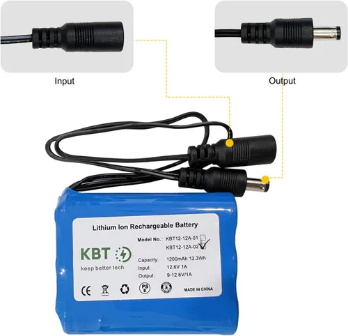 Miniatura 5 de KBT Batería Recargable de Iones de Litio de 12V 1200mAh, Conector Macho DC5521 de 12 Voltios, Paquete de Batería de Repuesto con Cargador Compatible