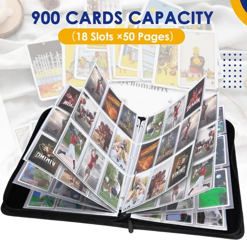 Miniatura 5 de Carpeta de 900 bolsillos para tarjetas, álbum de exhibición para tarjetas de intercambio, carpeta con cremallera y cubierta de PU para tarjetas