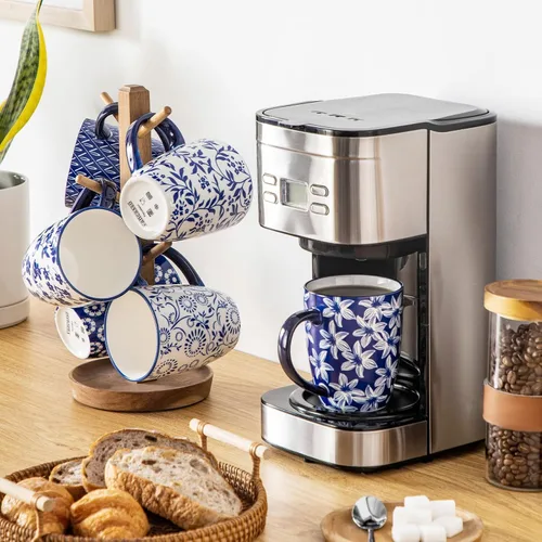 Miniatura 5 de vancasso SELENE - Juego de 6 tazas de café grandes de porcelana de 16 onzas con asa, taza de té de cerámica para capuchino, café con leche, té