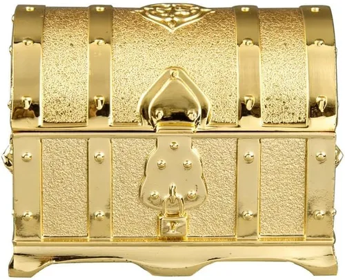 Feyarl Pequeña caja de tesoro dorada vintage, joyería y aretes, organizador de pecho, caja de recuerdos, regalo de boda de cumpleaños para niñas y
