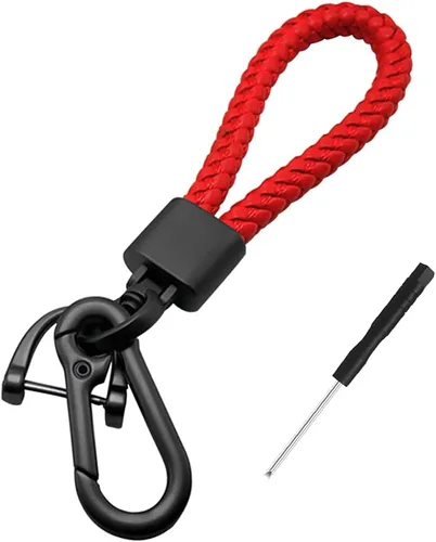 Miniatura 8 de Llavero de llaves de coche con bellota y trenzado en paracord, llavero de cuero trenzado grueso para hombres y mujeres, adecuado para todos los Negro