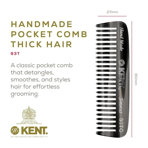 Miniatura 2 de Kent 93T - Peine para barba de grafito negro para hombre, peine de dientes anchos para hombre, ideal para bigotes y barbas y vello facial, peines