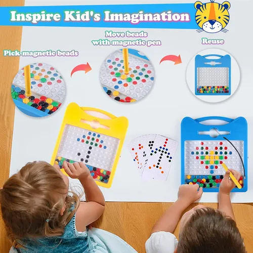 Miniatura 7 de Tablero magnético de dibujo para niños, tablero magnético de garabatos para niños pequeños con cuentas y 2 rotuladores, juguetes magnéticos de arte