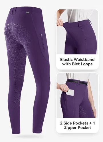 Miniatura 5 de BALEAF Pantalones de equitación para mujer, pantalones de equitación de asiento completo, mallas ecuestres, bolsillo con cremallera de silicona