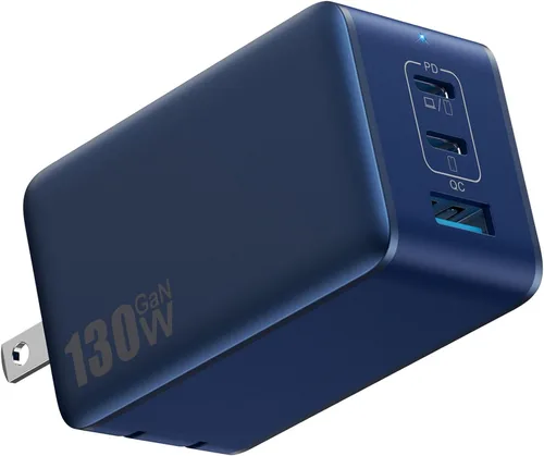 Miniatura 13 de Cargador de pared USB C de 128 W, estación de carga rápida de 3 puertos GaN III, bloque de cargador plegable PD QC, adaptador portátil de 65 W