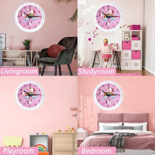 Miniatura 4 de Reloj de pared rosa, silencioso, sin tictac, decoración infantil, relojes silenciosos para habitación de niños, oficina, escuela, dormitorio