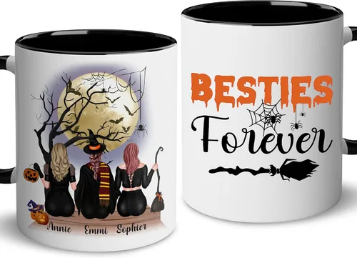 Miniatura 14 de WHIDOBE Taza de café personalizada de Halloween (2 brujas), taza de café personalizada de 11 o 15 onzas para mujeres, hermana, mejor amiga, taza