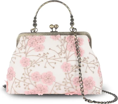 Miniatura 4 de Abuyall Bolso floral con asa superior, bolso de noche Kiss Lock para mujer, bolso vintage
