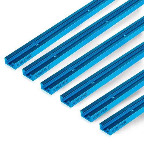 POWERTEC 71118-P3, paquete de 6, pista en T universal de perfil de doble corte de 24 pulgadas con agujeros de montaje preperforados, pista en T de