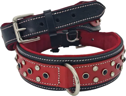 Miniatura 10 de Blazing Paws Barrington - Collar de perro de cuero rojo cristal de lujo de 2 pulgadas para perros grandes, hecho a mano, grueso, fuerte
