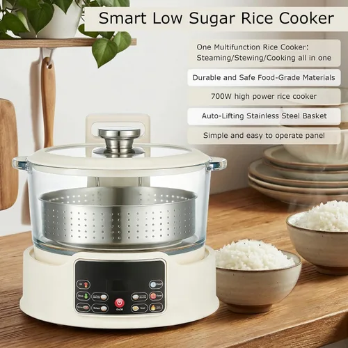 Miniatura 5 de Olla arrocera baja en azúcar – Cocina multifuncional de arroz baja en carbohidratos con cesta de elevación automática, preestablecida