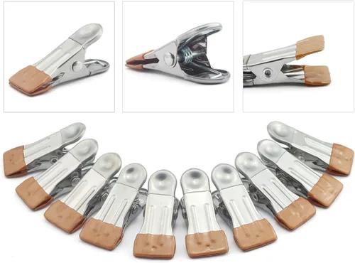 ZYAMY 10 unids multifunción resistente al viento ropa clip de acero inoxidable pequeño metal pesado resorte abrazaderas color oro 0.906x2.205 in
