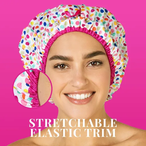 Miniatura 5 de Gorro de baño y ducha reutilizable forrado, gorro de ducha impermeable de gran tamaño, diseñado para todas las longitudes de cabello con forro