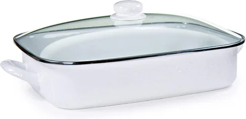 Miniatura 10 de Golden Rabbit Enamelware - Sartén para asar con tapa, 10.5 cuartos de galón, Black Swirl
