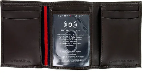 Miniatura 2 de Tommy Hilfiger Billetera de tres pliegues de cuero genuino marrón para hombre, Cartera Rfid