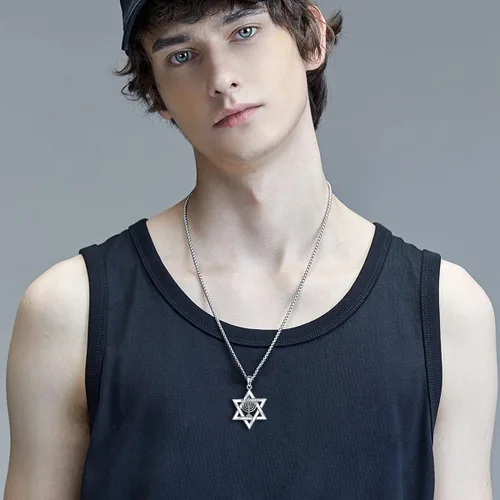 Miniatura 2 de PDTJMTG Collar judío de plata de ley con estrella de David para hombre