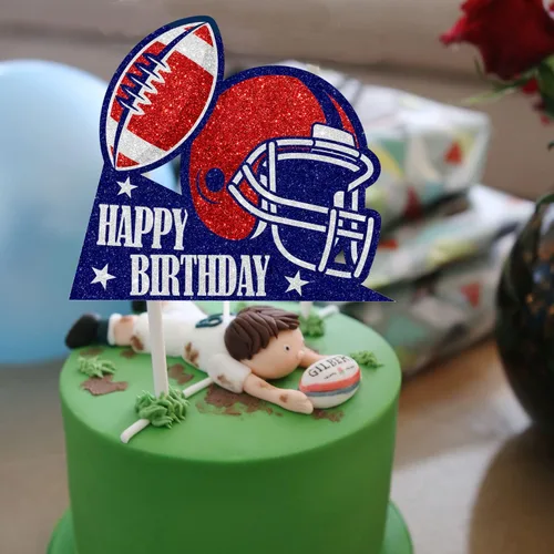 Miniatura 4 de Decoración para pastel de rugby, decoración de casco de fútbol americano de feliz cumpleaños, fiesta deportiva, decoración de touchdown para niños