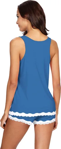 Miniatura 2 de WiWi Bamboo Viscose Pajamas for Women Soft Sleeveless Tank Top with Shorts Pajama Sets Scoop Neck Lace Hem Sleepwear S-4X