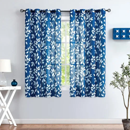 Miniatura 53 de Treatmentex Cortinas blancas y grises para dormitorio de 84 pulgadas de largo, cortinas semitransparentes con estampado de hojas para ventanas