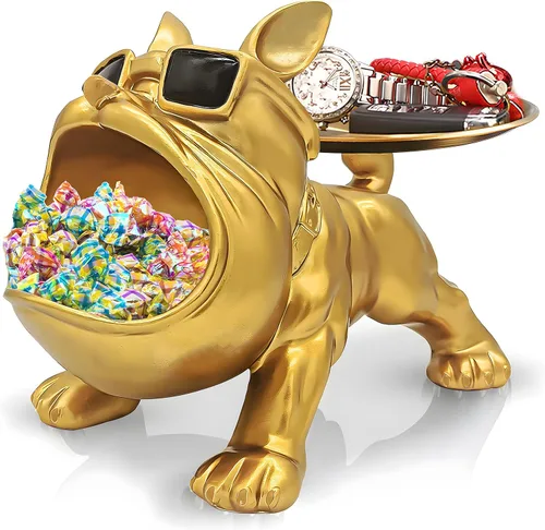 Miniatura 12 de Estatua de bandeja de bulldog francés de resina Huhote, plato de caramelos y llavero de bulldog, accesorios de bulldog francés, estatuas