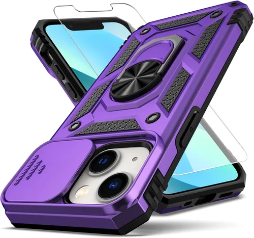 Miniatura 8 de Funda para iPhone 12 Mini, con protector de pantalla HD para cámara deslizante, [protección de cámara] [soporte giratorio magnético] funda Azul