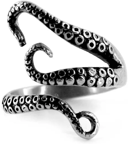Weelovee Anillo de pulpo antiguo punk de acero de titanio 316L para hombre y mujer, tamaño ajustable, diseño de joyería, unisex, plateado, Metal