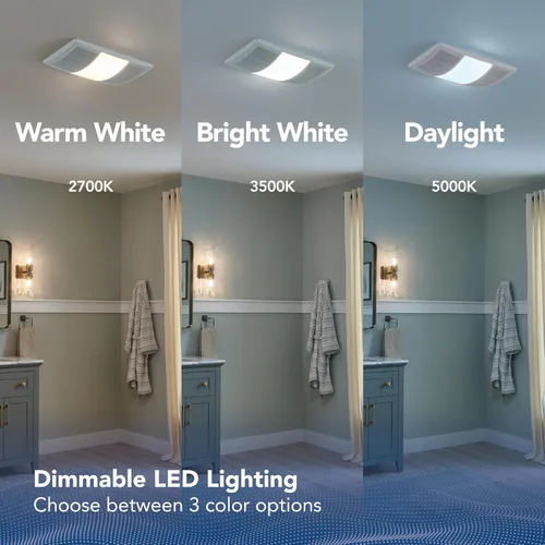 Miniatura 3 de Broan-NuTone BHFLED80 PowerHeat - Extractor de baño, calentador y combinación de luz LED, 80 CFM.