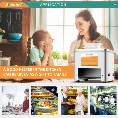 Miniatura 6 de Newhai Cortador de carne mejorado, máquina trituradora de carne eléctrica comercial de 0.138 in, acero inoxidable 350 lb/h, para rebanadas, tiras