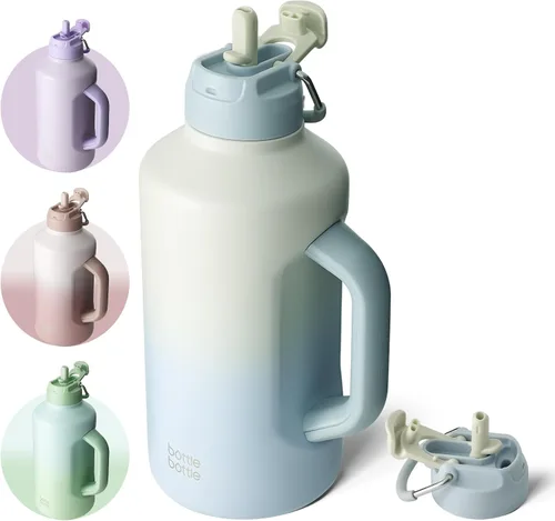 Miniatura 11 de BOTTLE BOTTLE Botella de agua aislada de 64 onzas con popote y tapa de doble uso, botella de agua de acero inoxidable con asa, jarra aislada al
