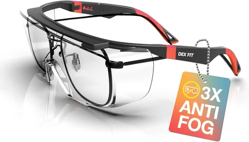 DEX FIT SG210 OTG │ Gafas de seguridad; protección ocular Z87, ajustables, resistentes a la niebla y a los arañazos 3X (Rojo N)