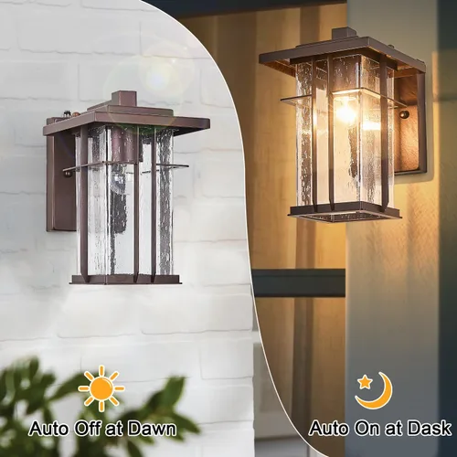 Miniatura 2 de Paquete de 2 lámparas de pared para exteriores del anochecer al amanecer, lámpara de pared exterior de bronce aceitado, montaje en pared, luz