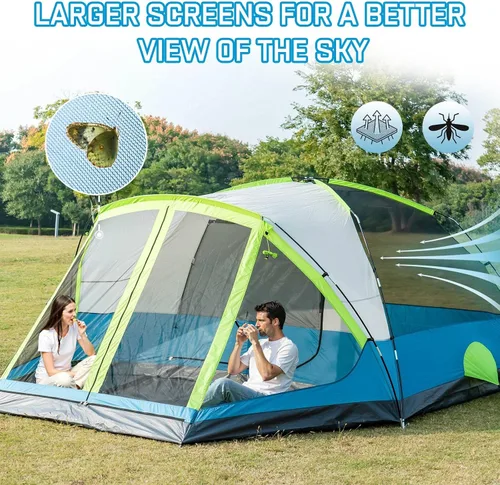 Miniatura 3 de JELUCAMP Tienda de campaña familiar grande impermeable para 6/8 personas para camping, tienda de campaña con porche con mosquitero, relajación sin