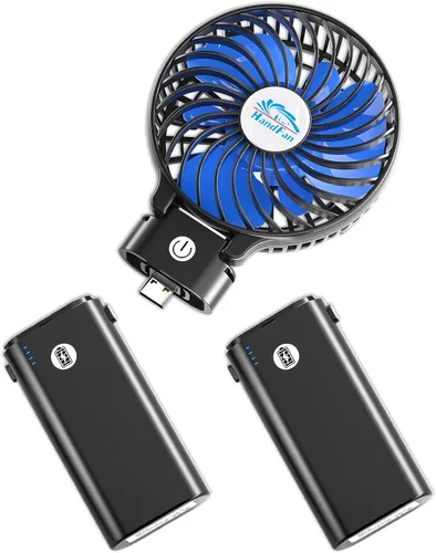 HandFan Ventilador de mano portátil de 10400 mAh, ventilador de mano de larga duración de 40 horas recargable, mini ventiladores personales Hoja azul