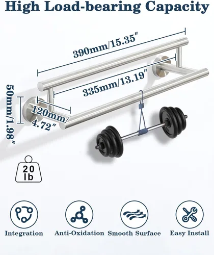 Miniatura 2 de Alise Toallero doble de níquel cepillado, toallero de 16 pulgadas para baño montado en la pared, toallero de baño de acero inoxidable SUS304