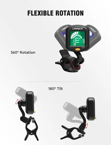 Miniatura 4 de Afinador de guitarra LT-1, afinador de clip para guitarra, bajo, ukelele, violín, viola, banjo, mandolina, afinador cromático con pantalla LCD