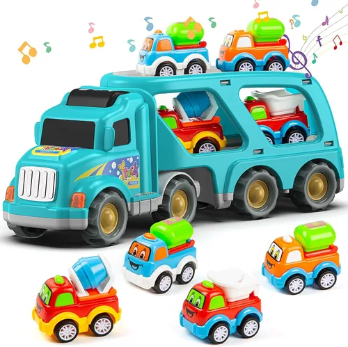Veslier Camiones de juguete para niños y niñas de 2, 3, 4, 5 años, camiones, juguetes 5 en 1, vehículos de construcción, juguetes para niños y