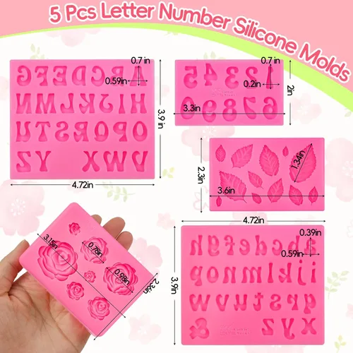 Miniatura 3 de 5 moldes de silicona para números de letras, molde de silicona de hojas de rosa, molde de números del alfabeto para fondant de chocolate, dulces