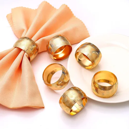 Miniatura 6 de Servilleteros redondos para mesa de comedor, fiestas, bodas, reuniones familiares, banquetes de Navidad, cenas, decoraciones (12 juegos dorados)
